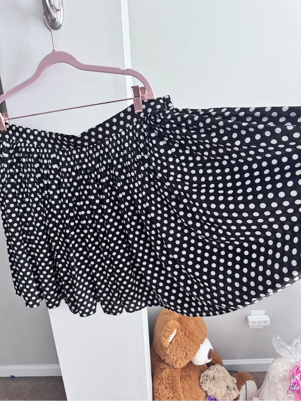J.Crew Black White Polka Dot Pleated Mini Skirt Size 14 Flowy A-Line